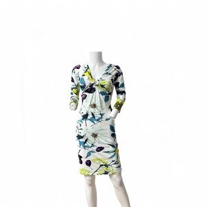 Roberto Cavalli White Floral-Print Twist Midi Dress